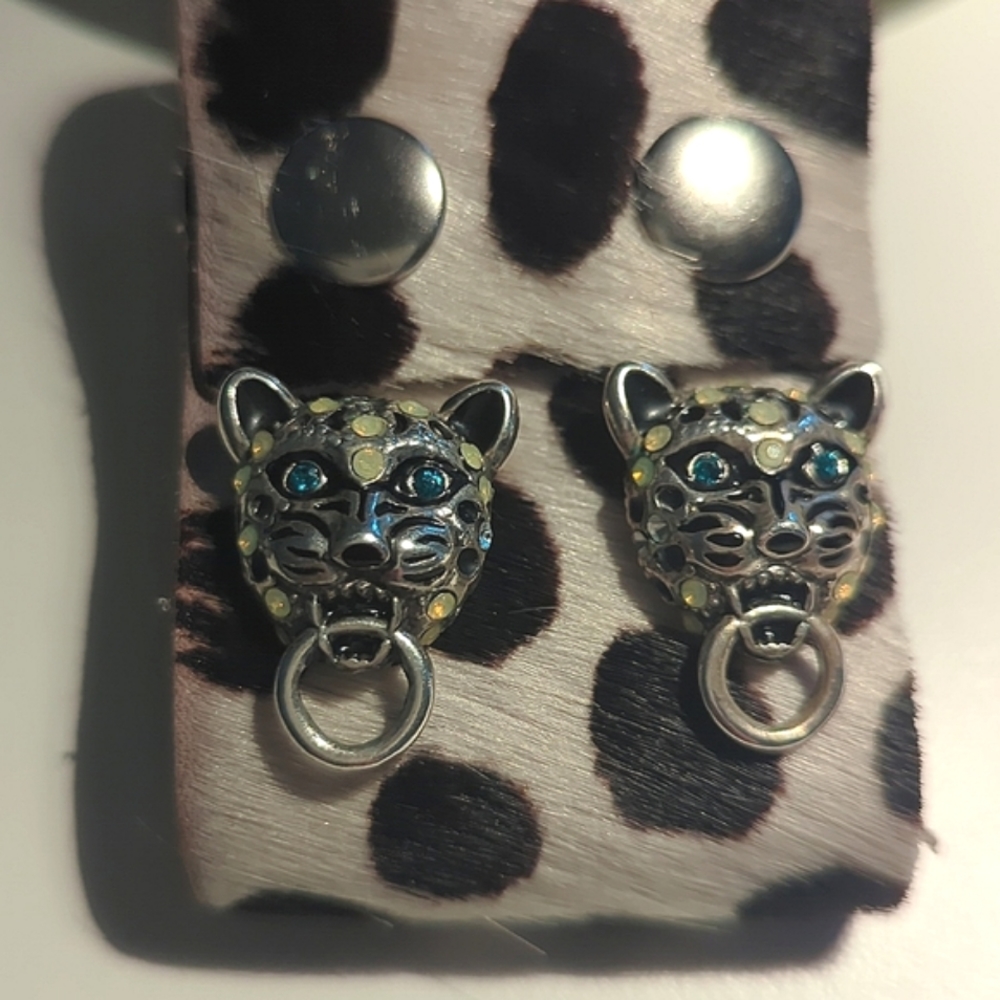 Betsey Johnson Tiger Doorknocker Crystal Stud Earrings